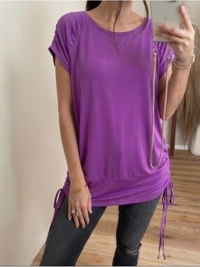 GAP Violet Ruched-Side Short Sleeve Tunic